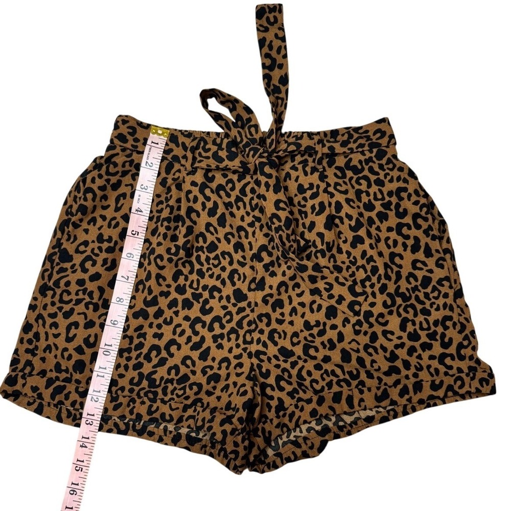 Sienna Sky Womens Leopard Print High Waisted Tie Front Shorts Brown Black Small - Picture 7 of 8